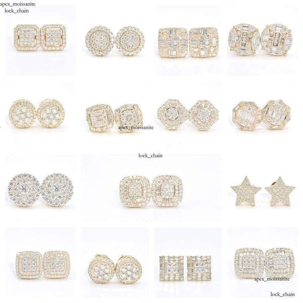 Wholesale Vvs Diamond Earring Factory Price 10k 14k 18k Solid Gold Round Brilliant Cut Moissanite Hoop Stud Earrings Men Women