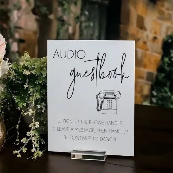 Audio Guestbook Pick Up The Phone Leave A Message For lyweds Clear Glass Look Acrylic Wedding Sign Guest Book 260108