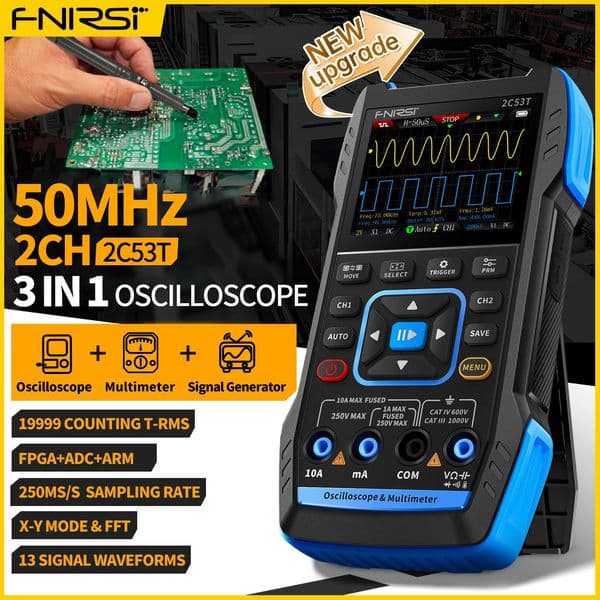 FNIRSI 2C23T 2C53T Upgrade 50MHz Handheld Digital Oscilloscope Multimeter Signal Generator 3 in 1 Dual Channel Automotive Tools 260108