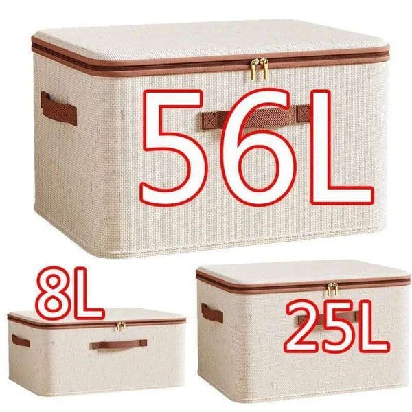 Large Household Heavy-duty Hard Shell Cotton Linen Zipper Storage Organizer Box with Lid for Clothes Toys Blankets 26N0108