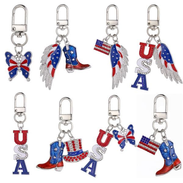 Red-White-Blue Striped Star Element Alloy Keychain Backpack Charm For July 4th Independence Day Gifts/250th Anniversary Celebrations/Patriotic Themed Party Favors