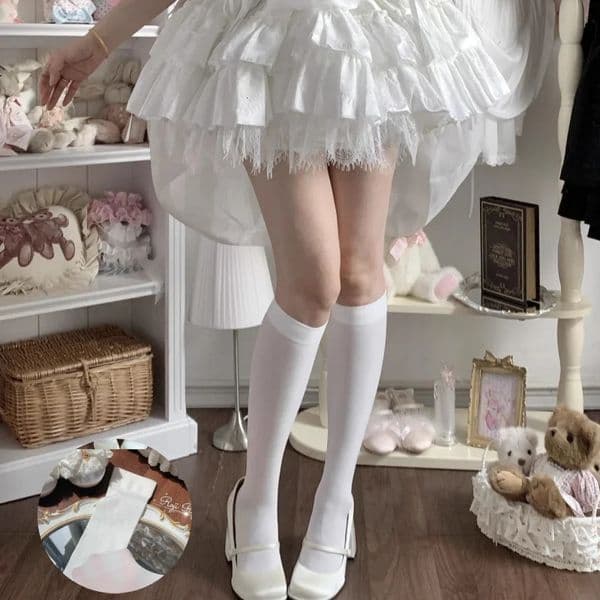 Lolita Midcalf Socks Thick White Silk JK Uniform Ankle Japanese Velvet Microcompression Slimming Kneehigh 260107