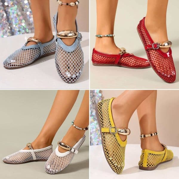 Mesh Hollowed Ballet Shoes Summer Flat Sandlas Designer Round Toed Loafers Flat Ballet ShoesDouble Strap Comfort Ballerina Fashion Shoe 2026 hot
