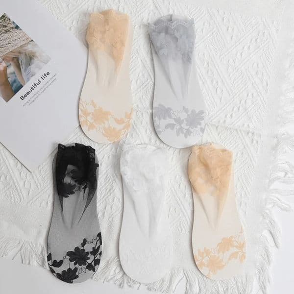 5 PairsLot Socks Breathable Elastic Womens Lace Transparent Invisible Summer Thin Nonslip Short Ankle Black Low Cut Boat Sock 260107