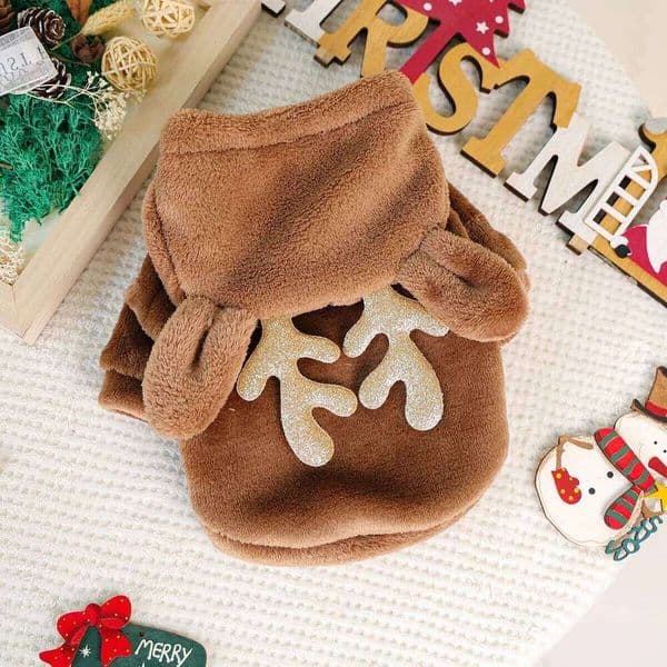 1Pc Pet Clothes Cute with Three-dimensional Elk Horn Cat Dog Christmas Clothing Autumn and Winter Fleece Hoodie XJ260108