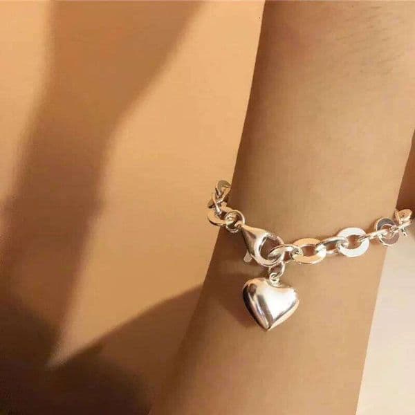925 Sterling Silver Bracelets for Women Men Accessories Trendy Simple Vintage Heart Pendant Party Jewelry