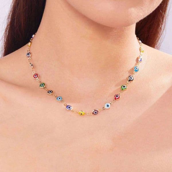 Lucky Turkish Evil Necklace For Women Colorful Red Blue Eye Adjustable Metal Clavicle Chain Choker Good Luck Wealth Jewelry