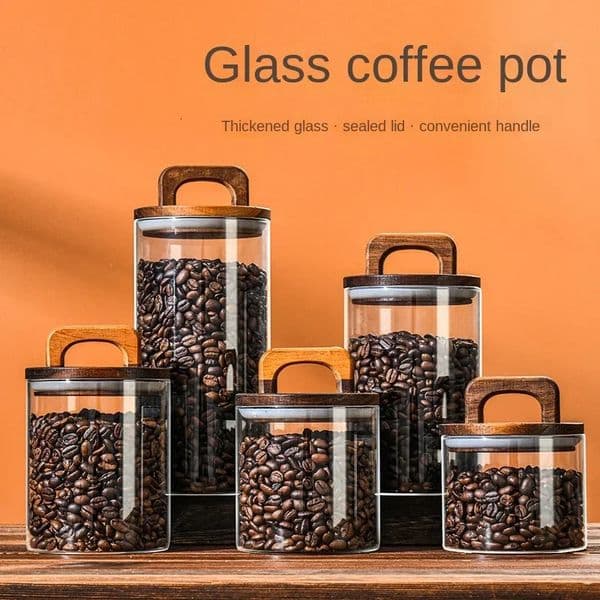 7002100ml Wood Lid Glass Jar 1pc Airtight Canister Food Container Coffee Beans Kitchen Storage Bottles Sealed Grounds Large Set 260108