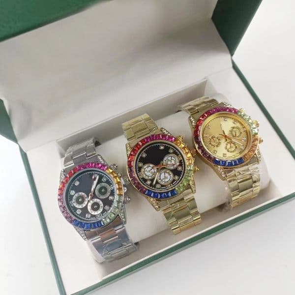 Rainbow diamond men's watch Designer watch quartz rubber Stainless steel strip wristwatches Classic Casual watches