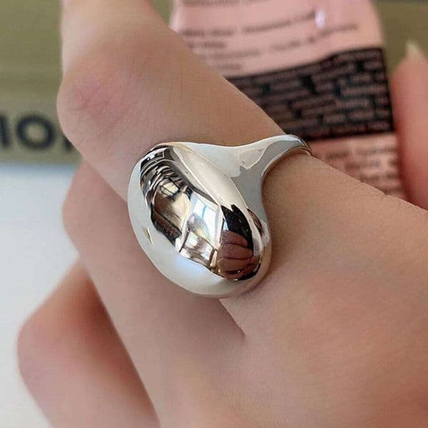 925 Sterling Silver Rings For Women Simple Vintage Handmade Adjustable Finger Gold Oval Ring Fashion Band Female Bijoux Gift 514a3