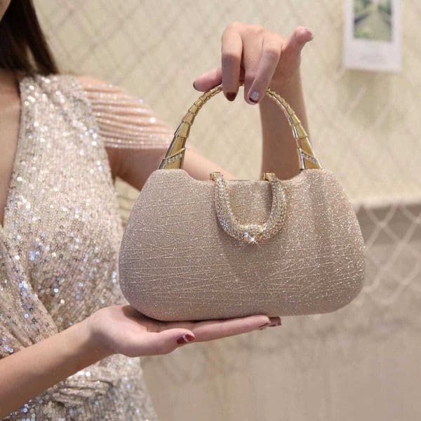 Elegant Pearl-Encrusted Shoulder Bag, Crystal Accent Evening Purse for Women, Chic Convertible Clutch with Chain Strap