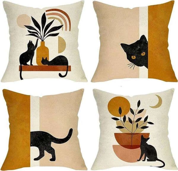 Bohemian abstract cat plant sunset case, minimalist art modern sofa cushion cover home decoration 26T0108