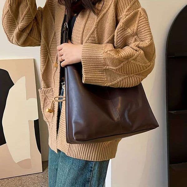 Solid Color Women Shoulder Vintage Square Handbag, Women's Tote Bag, Casual Flip-Top Underarm Bag for Shopping and Outings Z260108