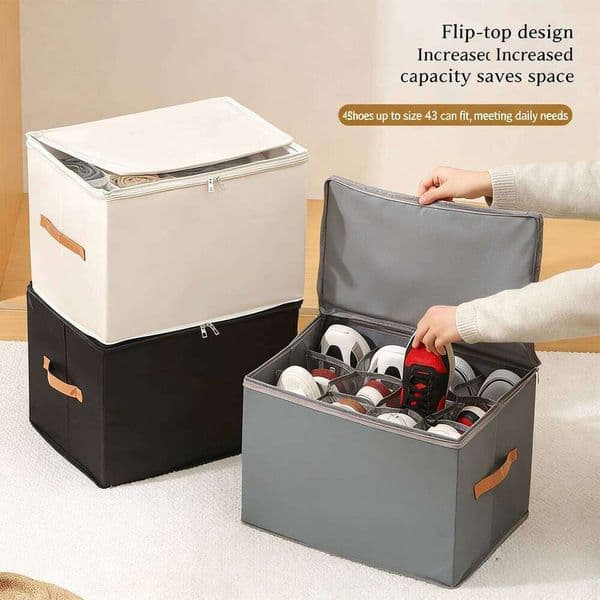 the with belt lid Foldable Fabric Shoe Organizer Storage Box Closet Under Bed 26T0108