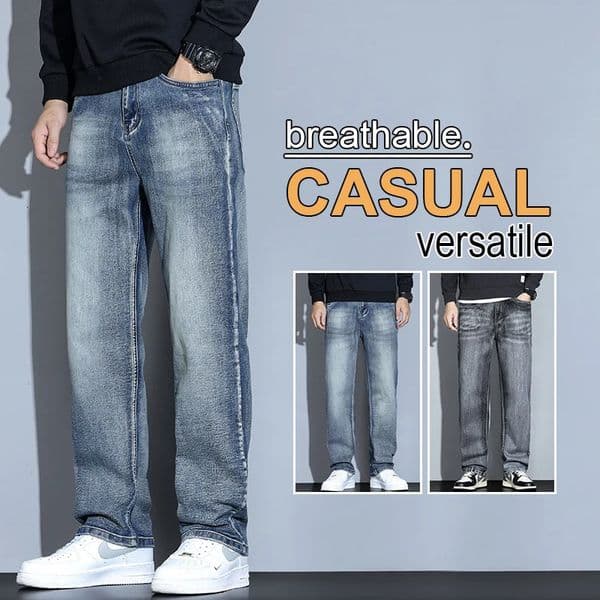 Mens Washed Distressed Loose Straight Wide Leg Jeans 2025 Autumn Winter High End Versatile Casual Pants Plus Size 38 260107