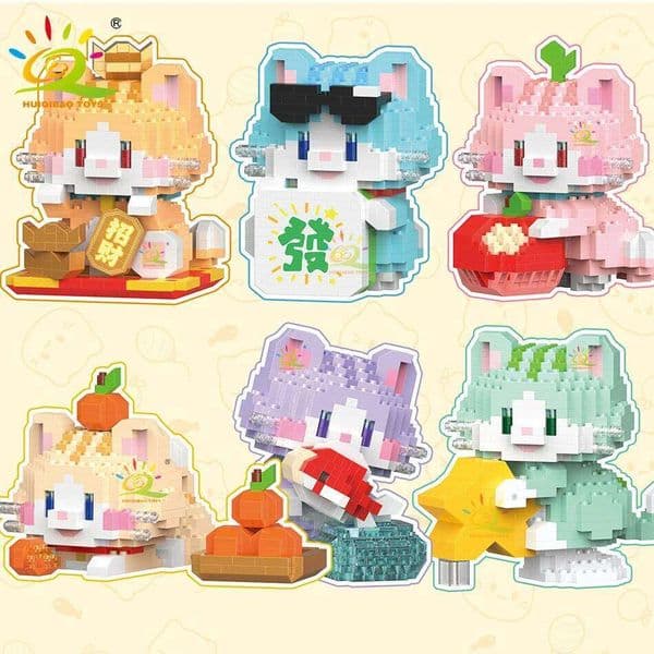 HUIQIBAO Cute Fortune Cat Micro Model Building Block Kids Mini Pets City Cartoon Animal Diamond Bricks Educational Toys Adult W260108