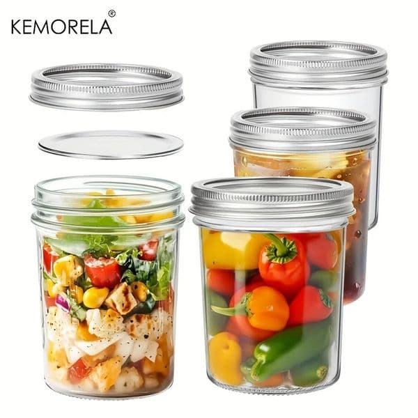 KEMORELA 4PCS Mason Jars 350ML With Lids Transparent Seal Bands Glass Canning for Honey Jam Jelly Coffee Salad 260108