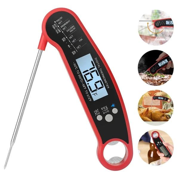 Multifuction Digital Thermometer with Foldable Probe for Cooking Food and Meat Waterproof Instant Read for Kitchen Baking BBQ 260104