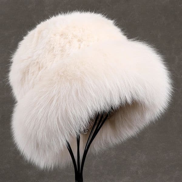 Womens Winter Hat Knitted Rabbit Fur Hats with Big Fox Fur Brim Lady Fashion Bucket Cap 260106