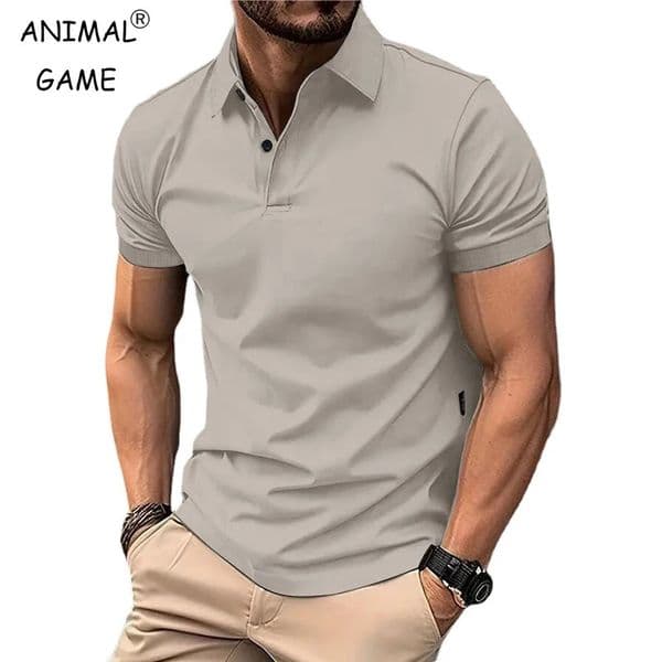 Summer Mens Solid Color Polo Shirt Short Sleeve Lapel Button Tshirts for Men Casual Streetwear Lightweight Jogging Tops 260107