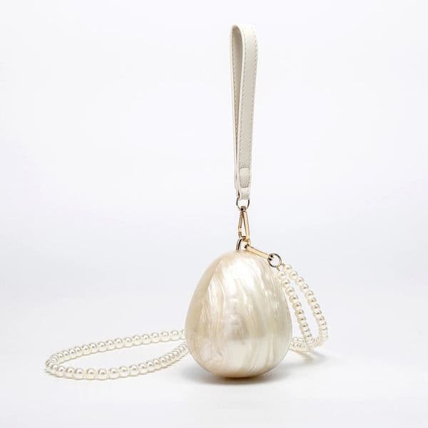 Women Acrylic mini egg bag cute pearl Evening Clutch Bag with beaded strap For Wedding Party purse And Handbag 260106