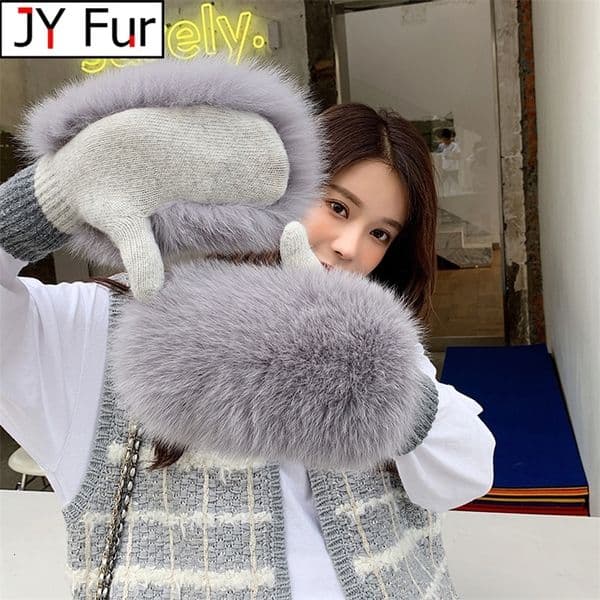 Women 100 Real Knitted Thick Genuine Fox Fur Mittens Winter Warm Lady Real Fur Gloves Knit Fur Mitten 251218ww