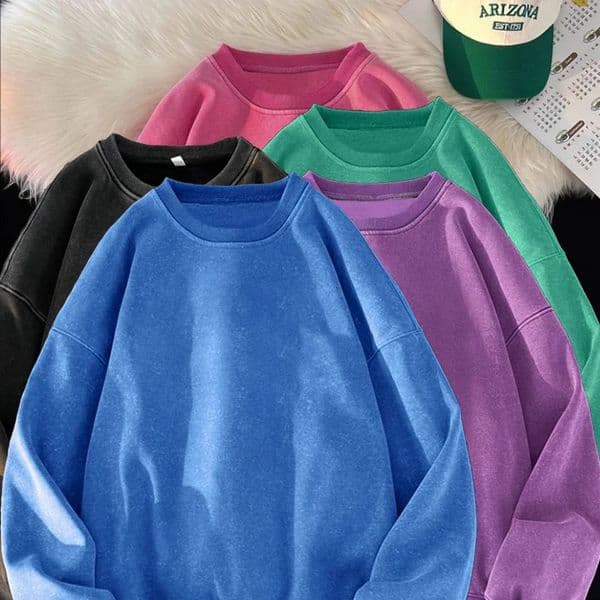 Woman Men Solid Washed Sweatshirt Cotton Acid Wash Hoodies Autumn Warm Crewneck Pullover Fashion Vintage Oversize Female Clothes 260109