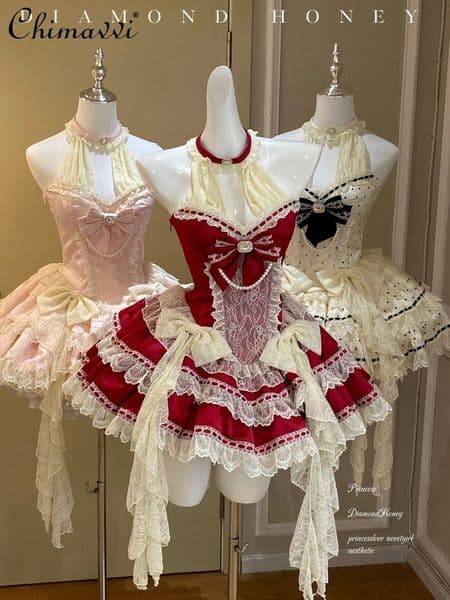 Bestseller Sweet Bowknot Pearl Christmas Red Lolita Sexy Girl Women's Halter Atmosphere Birthday Dresses Slim-fit Elegant Mini Dress ddmytues