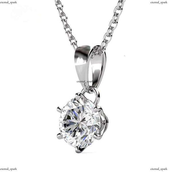 Ideal Cut 1 CT VVS Moissanite Lab-Grown Sterling Sier Solitaire Pendant Necklace Destiny Jewelry 99