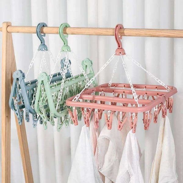 Women Bra Hanger Foldable Plastic Hanging Drying Rack with 32 Clips for Clothes Underwear Socks Save Wardrobe Space YG001 26T0109