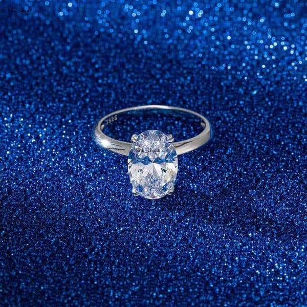 RINNTIN LZR06 Diamond 925 Sterling Silver Engagement Wedding High Quality VVS Moissanite Female Big Oval Ring