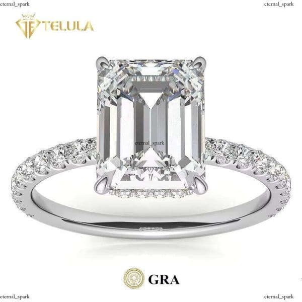VVS Moissanite Fine Jewelry Engagement Emerald Cut 3CT S925 Sterling Silver GRA Certified Silicon Stone Ring c9