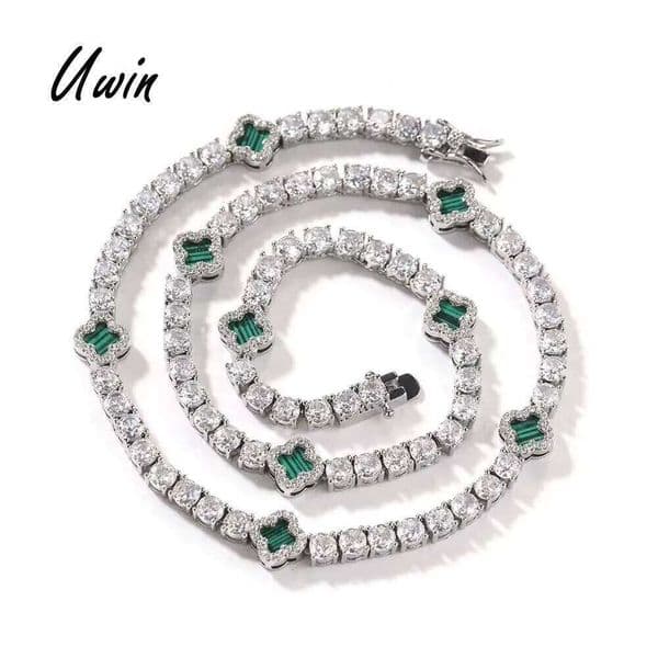 VVS Moissanite UWIN Simple Fashion Four-Leaf Necklace Natural Stone Red Black Onyx Three-Leaf Clover 925 Bracelet Gemstone Tennis Chain Jewelry