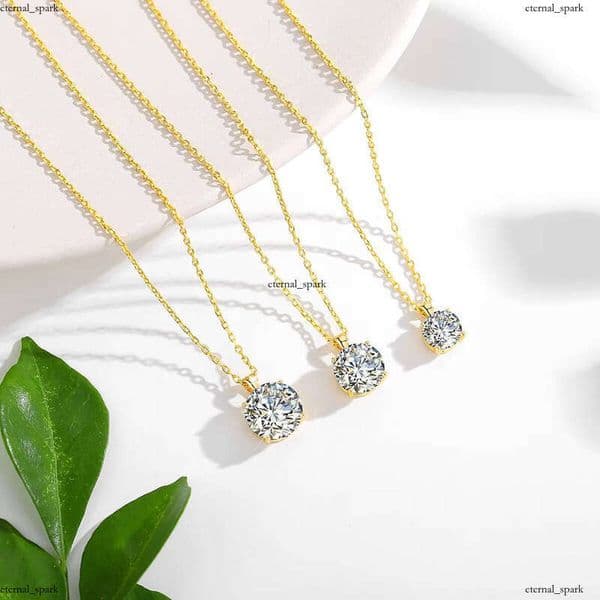Minimalist Design 4-Prong 1ct 2ct 3ct Silicon Stone Necklace for Women Luxurious Birthday Gift Hollow 14k Gold Pendant 42