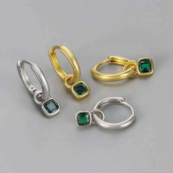 925 Sterling Silver Earrings for Women Geometric Shinning Gold Green Stone Earring Fashion Jewelry Gift Party Wedding pendientes