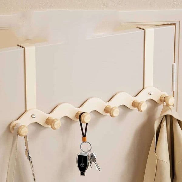 Wave Shape Behind The Door No Punching Required Iron Raw Wood Hanging Hook Bedroom Wall Storage Clothes Hanger 26T0109