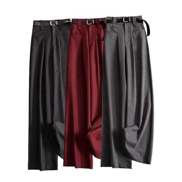Suit Pants AnkleLength Solid Office Lady High Waist Sashes Loose Straight Womens Trousers For Women Clothing Fashion 260109BJ
