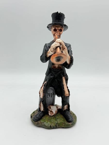 Skeleton Orchestra Trumpeter Figurine - Gothic Halloween Top Hat Skull Trumpet Decor Ornament