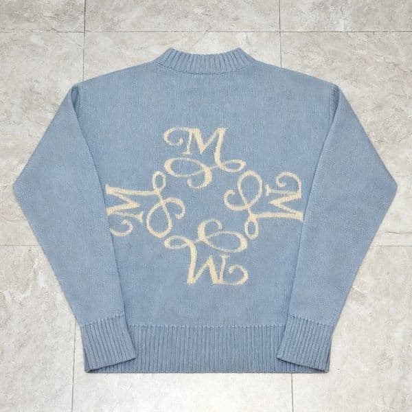 Y2K Harajuku Knit Sky Blue Sweater Retro Embroidered Signature Round Neck Casual Hip Hop High Street Unisex Long Sleeve Sweater 260107