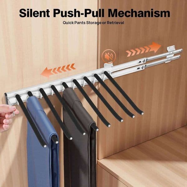 9 Arms Pull Out Trousers Rack Wardrobe Organizer Retractable Closet Pants Hanger Right Left Side Mount 26T0109