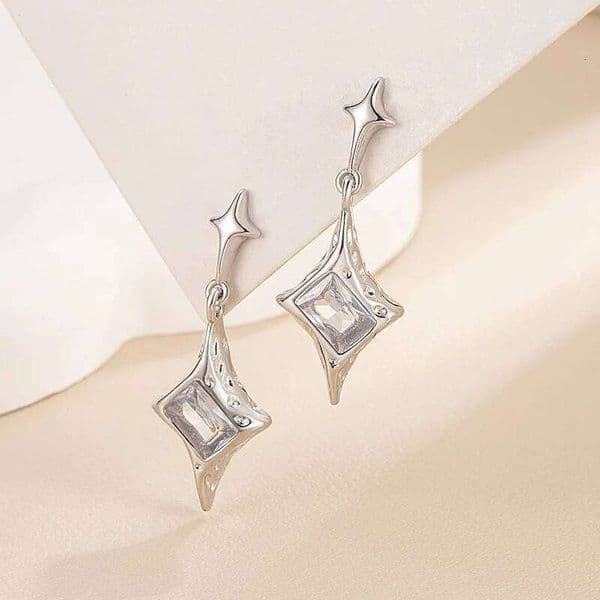 925 Sterling Silver Earrings for Women Geometric Shinning Gold Star Stone Earring Fashion Jewelry Gift Party Wedding pendientes