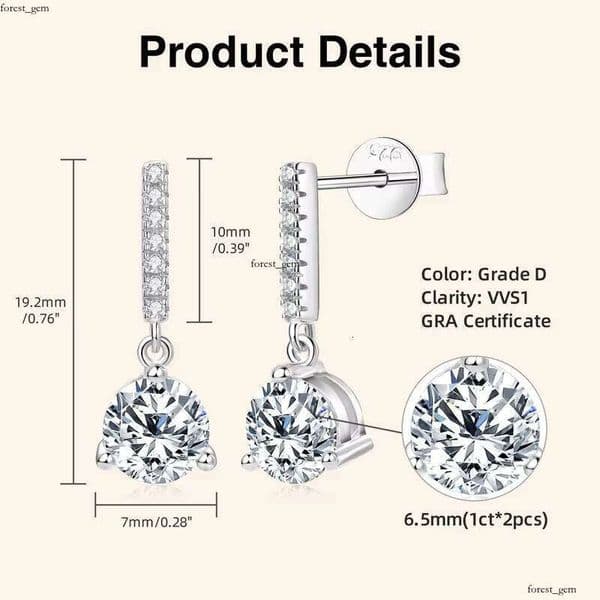 Wholesale Loose VVS Moissanite Hoop 925 Sterling Silver 6.5mm IGI 1CT D Color Round Cut Sandstone Stud Women's Earrings