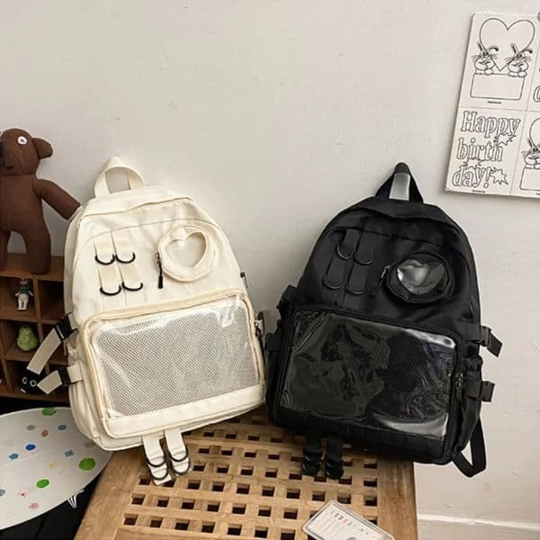 Collage Style School Bag For Teenage Girl Itabag Kawaii Backpack Transparent Love Heart JK Women 2024 Laptop 260109