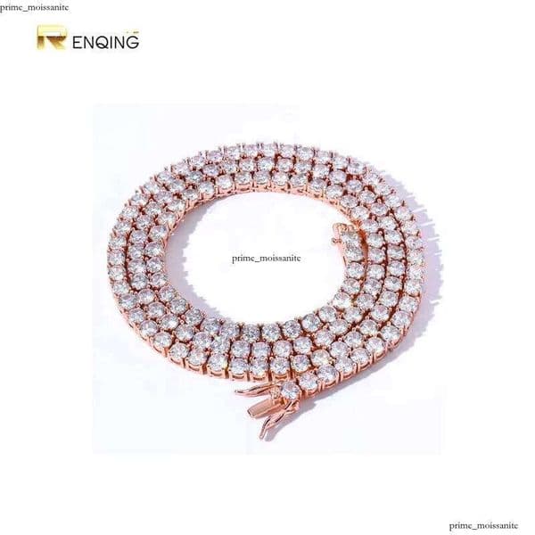 RQ Hip-Hop Single Row CZ Tennis Chain VVS Moissanite Ice Out 3mm 4mm 5mm 18k Rapper Men's Gold Bar Necklace 13