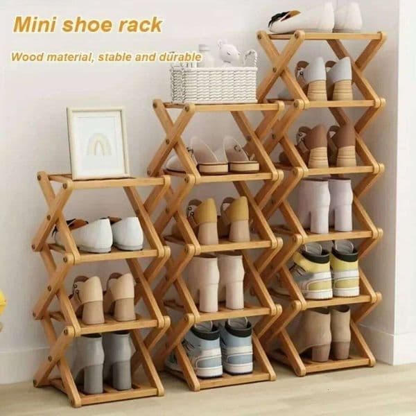 Bamboo Made Telescopic Doorway Shoe Rack No Installation Required Frame Multi Layer Household Foldable Shoes Shelves 26H0109