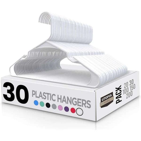 Plastic Hangers 30 Pack Space Saving Clothes Hanger Durable and Strong - Perfect Closet Organizers with Shoulder Gr 26T0109