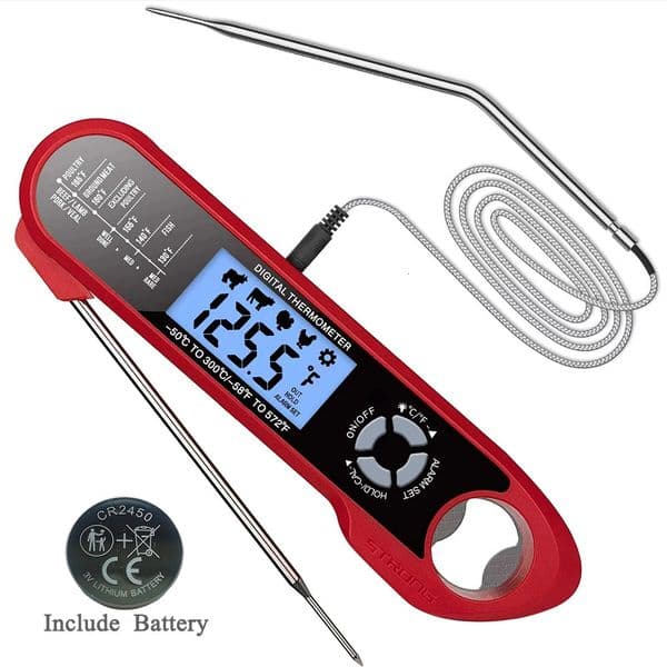 Digital Food Kitchen Thermometer Dual-Probe Waterproof For Oven Meat Cooking Grilling With Rotating LCD Screen Alarm Function 260104