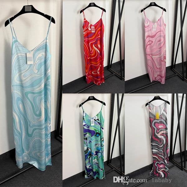 Summer Designer Dress Fashion Irregular Printed Vest Skirt Hem Split Strap Long Dresses For Woman Elegant Ladies Vacation Party Dress