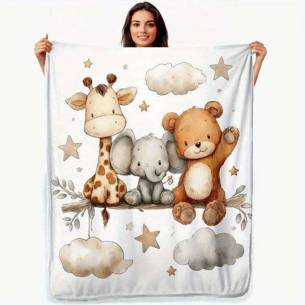 VIKAMA Cartoon Forest Animal Print Blanket, Soft Warm, Washable, For Bedroom, Living Room Sofa And Afternoon Nap Blanket X260109