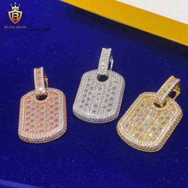 Iced Out Square Charms 925 Sterling Silver Baguette Cut GRA Certified D Color Vvs Moissanite Pendant Necklace